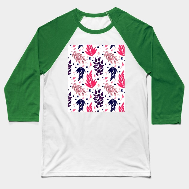 Floral Navy Pink Pattern Baseball T-Shirt by Patternos